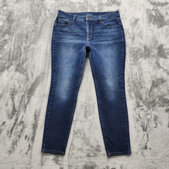 Time And Tru Jeans Womens 14 Blue High Rise Skinny Leg Distressed Stretch Denim - Picture 1 of 13